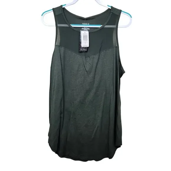 New! Torrid Active Workout Athletic Tank Olive Green Mesh Inset SZ 2X NWT - Picture 1 of 10